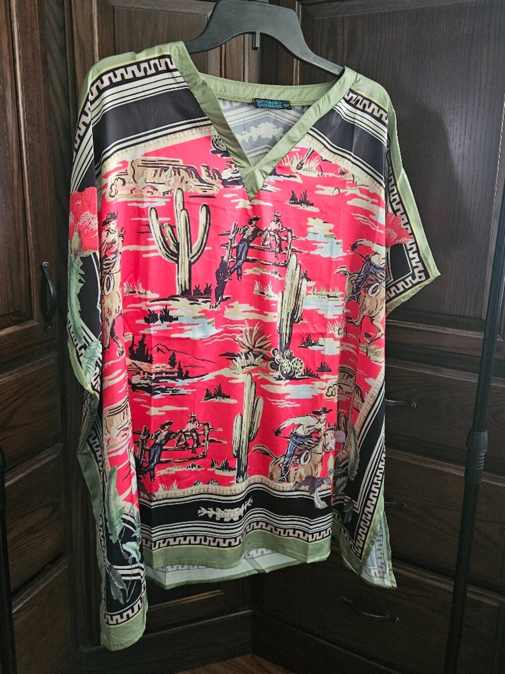 Western Cowboy Cactus Desert Print Poncho Tunic Top S/M Southwestern